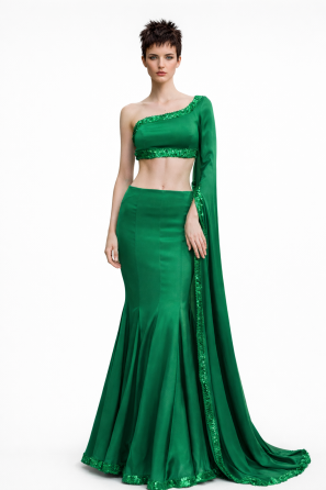 Emerald Green Ensemble Two-Piece Silhouette Evening Dress