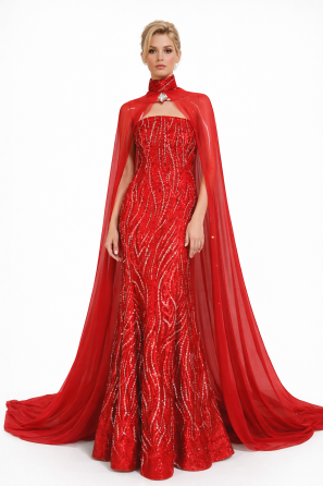 Ruby Red Mermaid Style Evening Dress