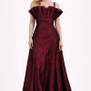 Burgundy Floor Length Architectural Silhouette Evening Dress