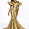 Liquid Armor Mermaid Style Gold Metallic Evening Dress