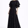 Black Fabric Starry Sky Silver Sequins Evening Dress