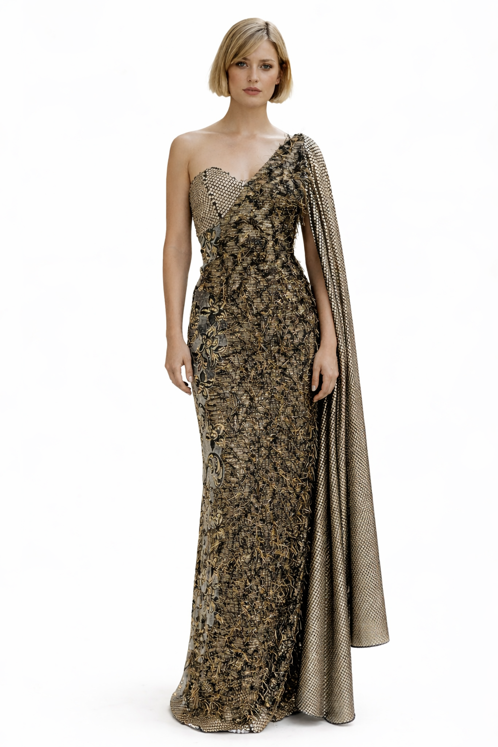 One-shoulder Avant-Garde Feather Embroidery Evening Dress