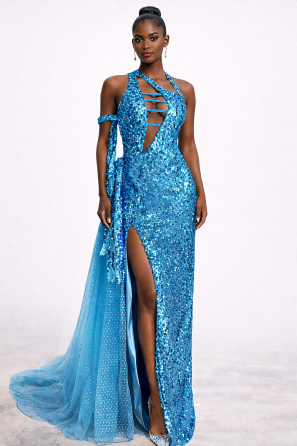 Mediterranean Sunset Cerulean Red Carpet Evening Dress