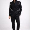 Black Monochromatic Avant-Garde Mandarin Collar Suit