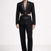 Tweed Fabric Shimmering Accent V Neckline Floral Lapel Suite