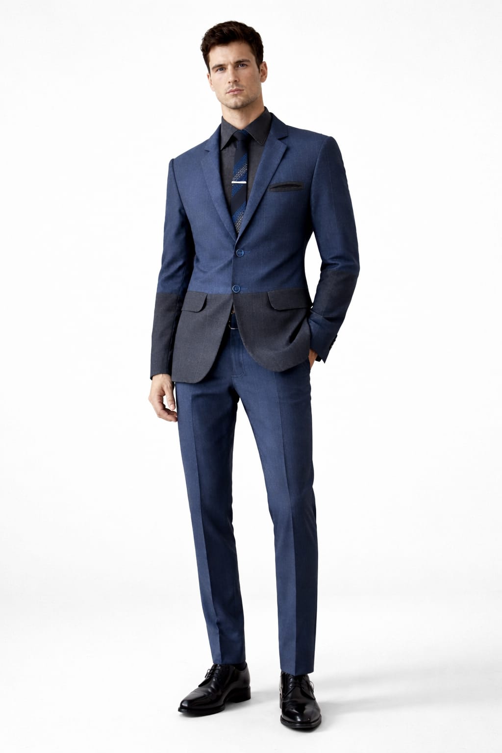 Vibrant Blue & Deep Charcoal Two Tone Colour Block Suit