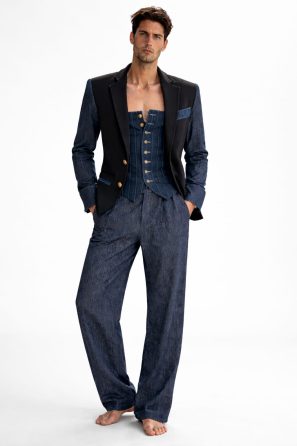 Mixed Media Raw Indigo Denim Gender Fluid Suit