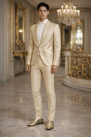 Luxury Champagne Gold Tuxedo with Horizontal Ribbing