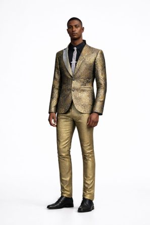 Metallic Damask Silver Toned Shawl Lapel Slip Fit