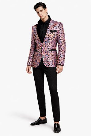 Holographic Stone Motif Vibrant Textured Suit