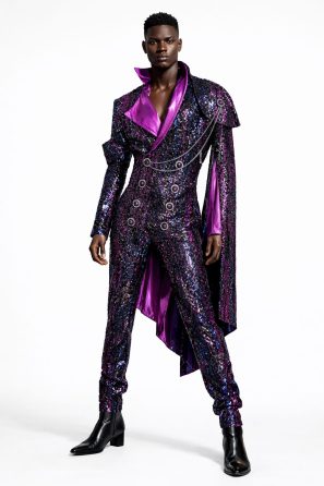 Electric Blue & Royal Purple Triple Tone Sequined Suit