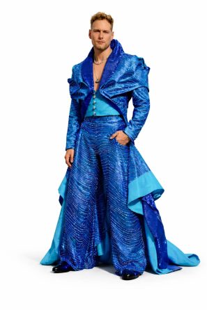 Theatrical Luxury Cerulean Wave Sculptural Suit